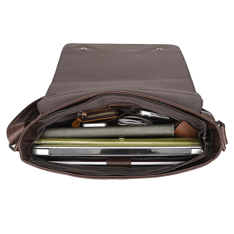 Genuine Leather Men's Oil Wax Messenger Shoulder Bag