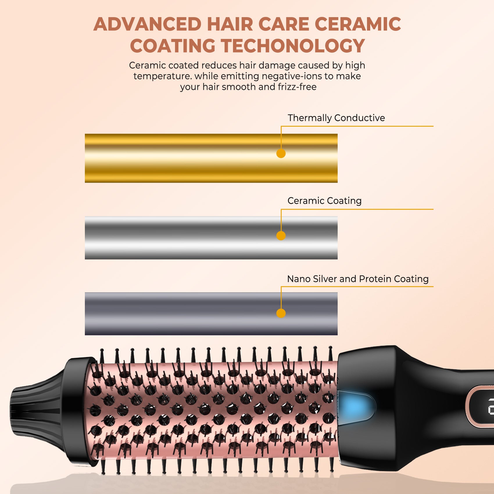 Heated Styling Brush 3-in-1 Ionic Hair Curler/Straightener with Anti-Scald Electric Curl Wand Curling Iron Hair Styling Tools