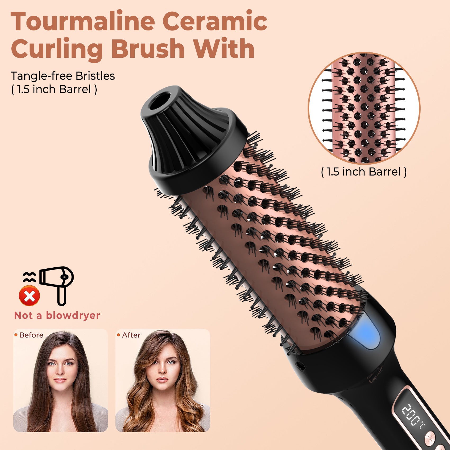 Heated Styling Brush 3-in-1 Ionic Hair Curler/Straightener with Anti-Scald Electric Curl Wand Curling Iron Hair Styling Tools