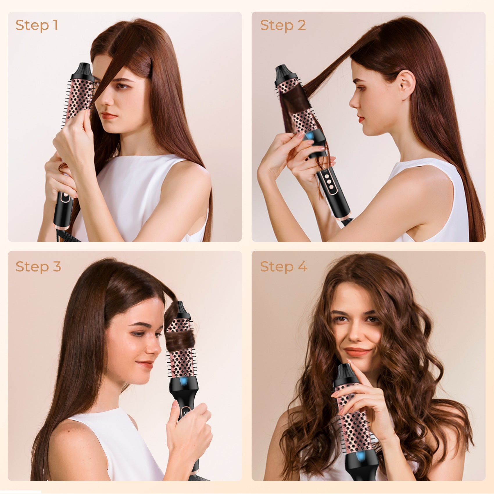 Heated Styling Brush 3-in-1 Ionic Hair Curler/Straightener with Anti-Scald Electric Curl Wand Curling Iron Hair Styling Tools