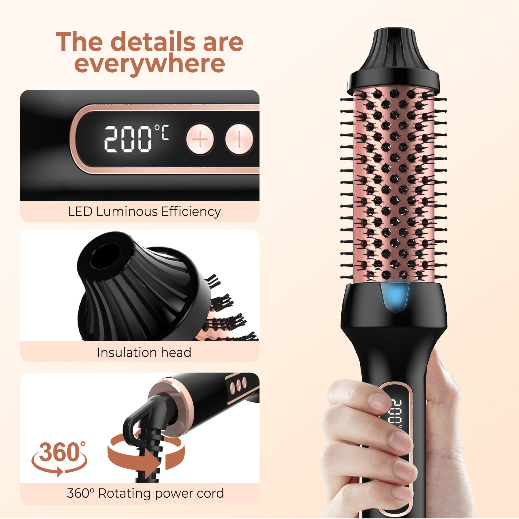 Heated Styling Brush 3-in-1 Ionic Hair Curler/Straightener with Anti-Scald Electric Curl Wand Curling Iron Hair Styling Tools