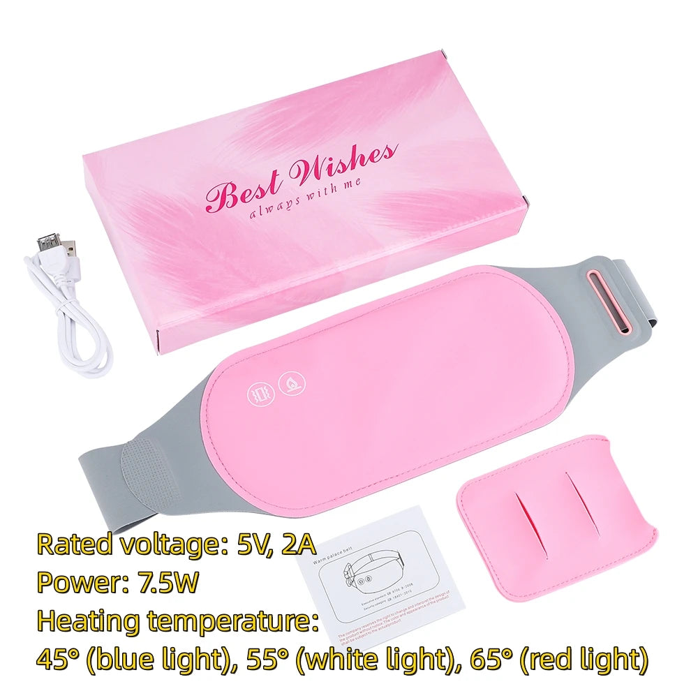 Electric Period Cramp Massager Menstrual Relief Heating Pad Rechargeable Abdominal Vibration Massage Smart Timming Palace Belt