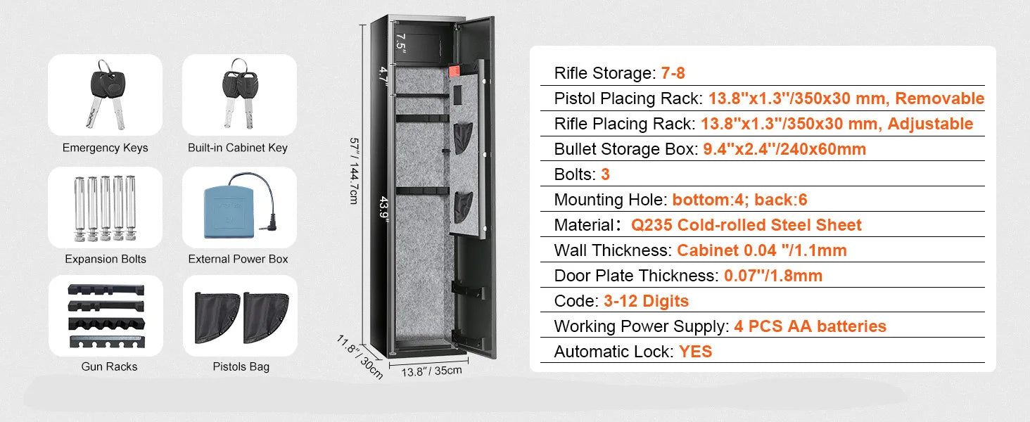 SucceBuy 3-8 Rifles Gun Safe w/ Digital Keypad & Lock Gun Storage Cabinet with Removable Storage Shelf for Home Long Gun Pistols