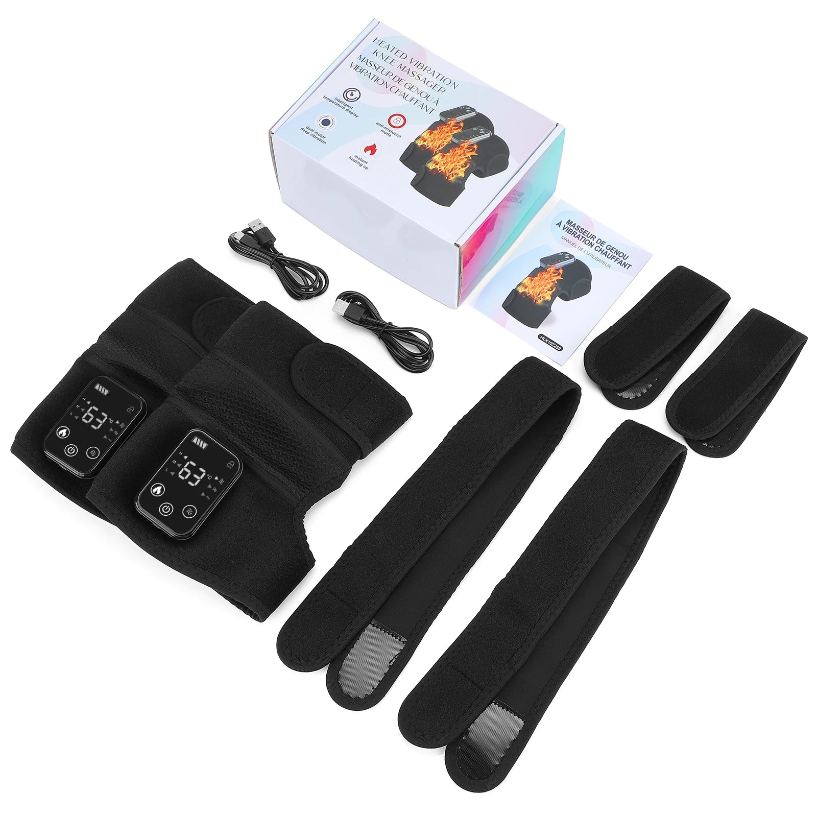 Thermal Knee Massager 3 in 1 Shoulder Knee Elbow Heating Massage Support Brace Rechargeable Vibration Pad Arthritis Muscle Relax