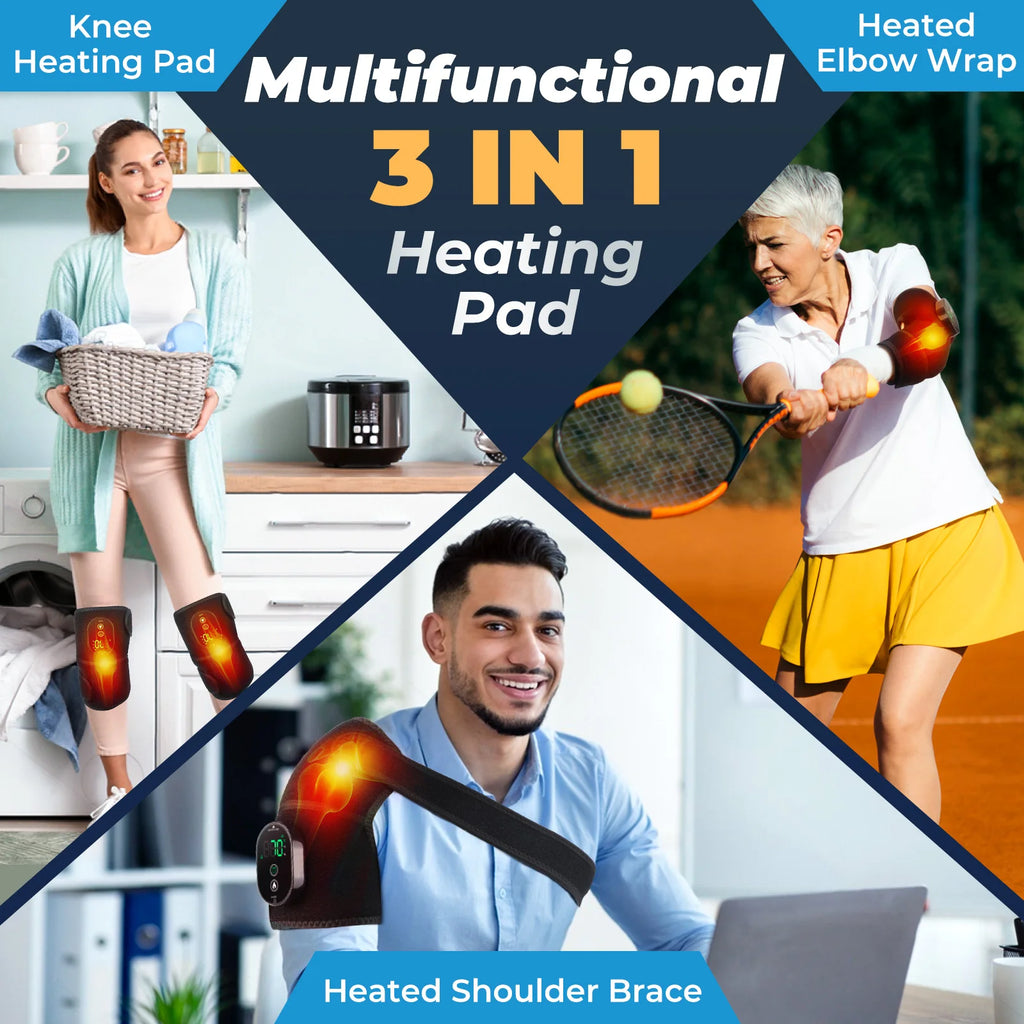 Thermal Knee Massager 3 in 1 Shoulder Knee Elbow Heating Massage Support Brace Rechargeable Vibration Pad Arthritis Muscle Relax