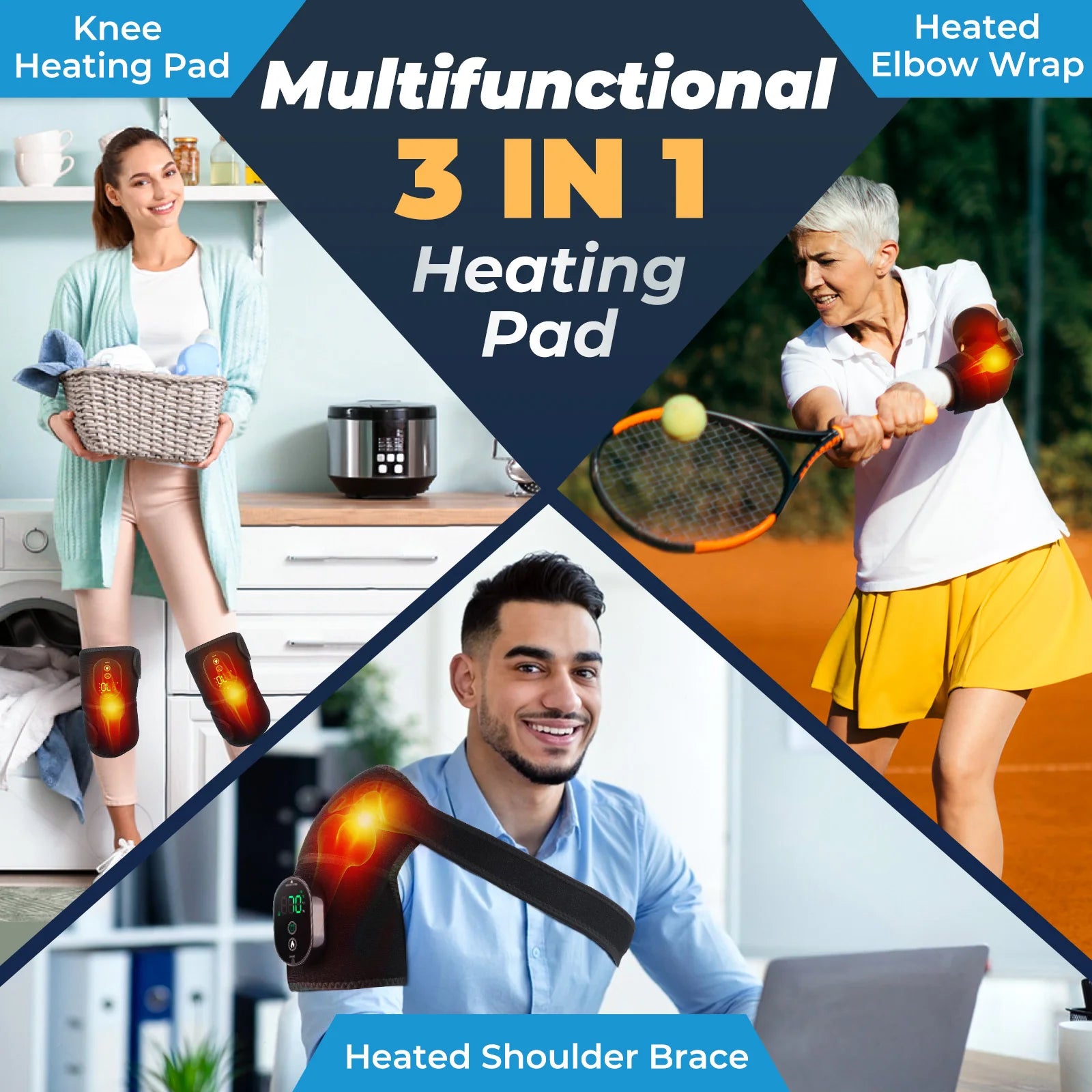 Thermal Knee Massager 3 in 1 Shoulder Knee Elbow Heating Massage Support Brace Rechargeable Vibration Pad Arthritis Muscle Relax