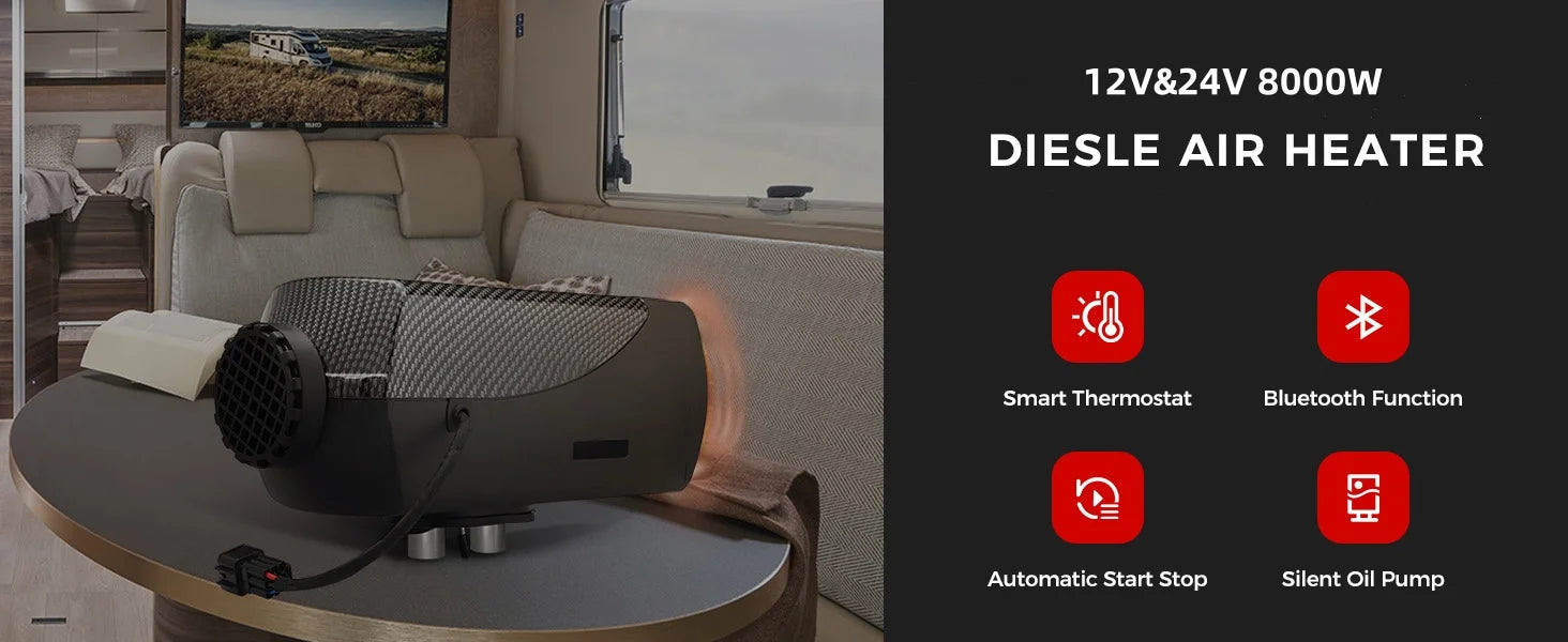 Sunster Car Heater 8KW Diesel Air Heater 12/24V Ultra Silent &Bluetooth APP Truck Boat Bus RV Trailer Air Diesel Parking Heater