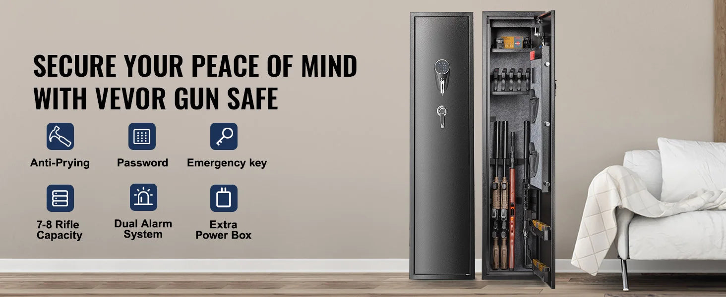 SucceBuy 3-8 Rifles Gun Safe w/ Digital Keypad & Lock Gun Storage Cabinet with Removable Storage Shelf for Home Long Gun Pistols