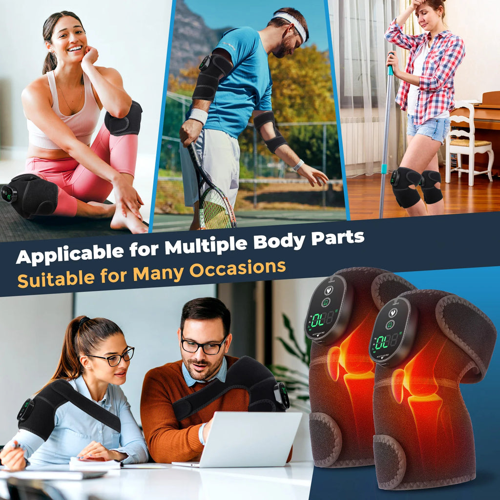 Thermal Knee Massager 3 in 1 Shoulder Knee Elbow Heating Massage Support Brace Rechargeable Vibration Pad Arthritis Muscle Relax