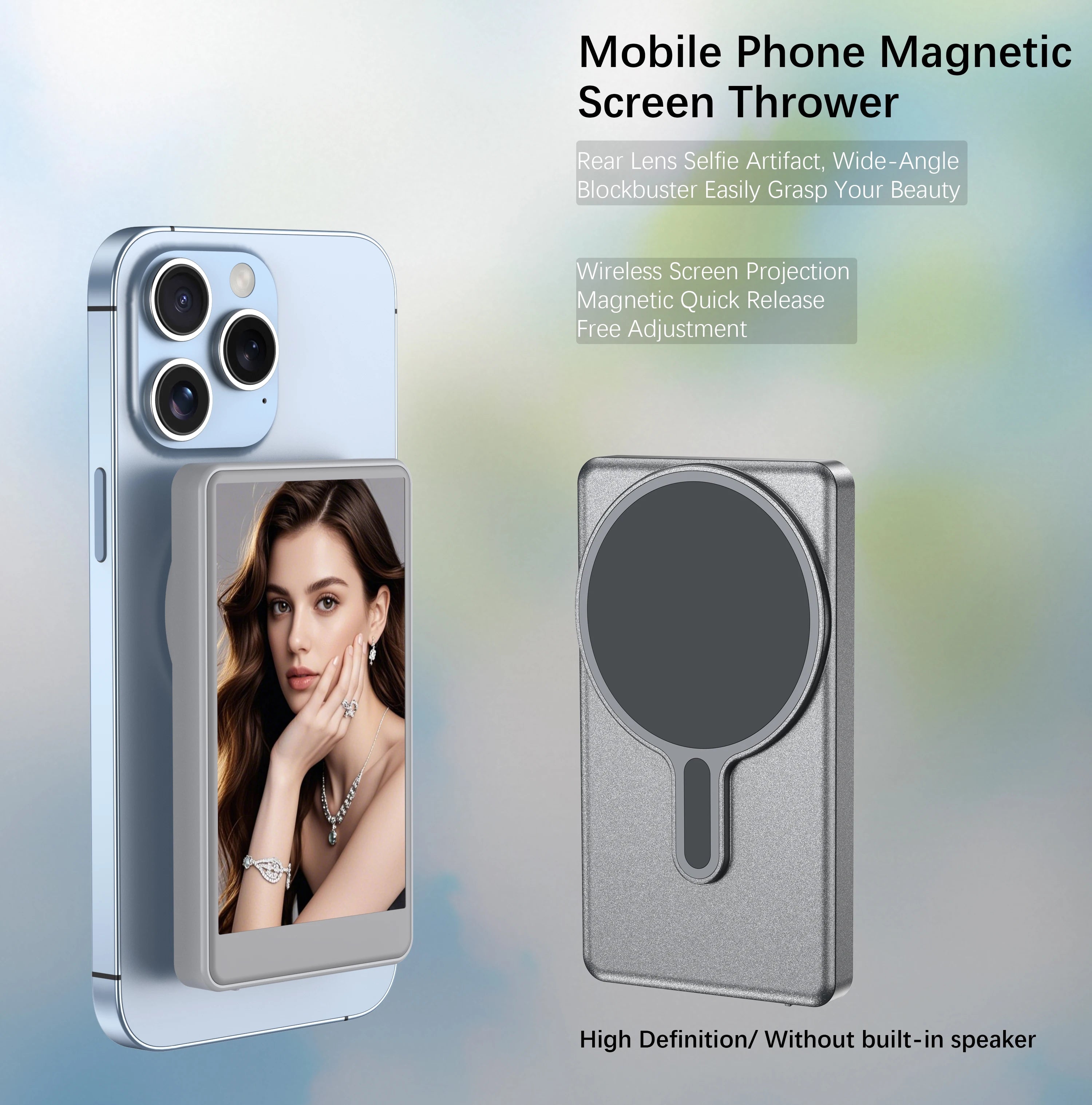 Vlog Selfie Monitor Screen for Phone, Rear Camera for Selfie Vlog Live Stream, Magnetic Mount for MagSafe, Wireless Connection w