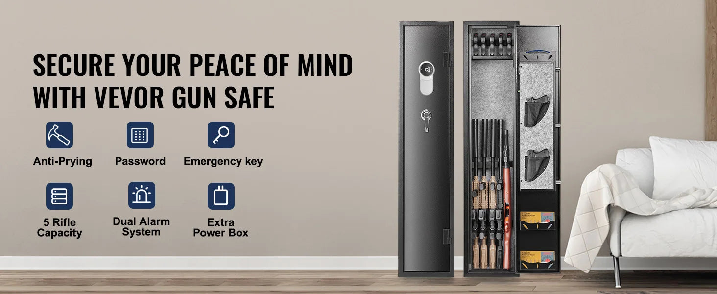 SucceBuy 3-8 Rifles Gun Safe w/ Digital Keypad & Lock Gun Storage Cabinet with Removable Storage Shelf for Home Long Gun Pistols