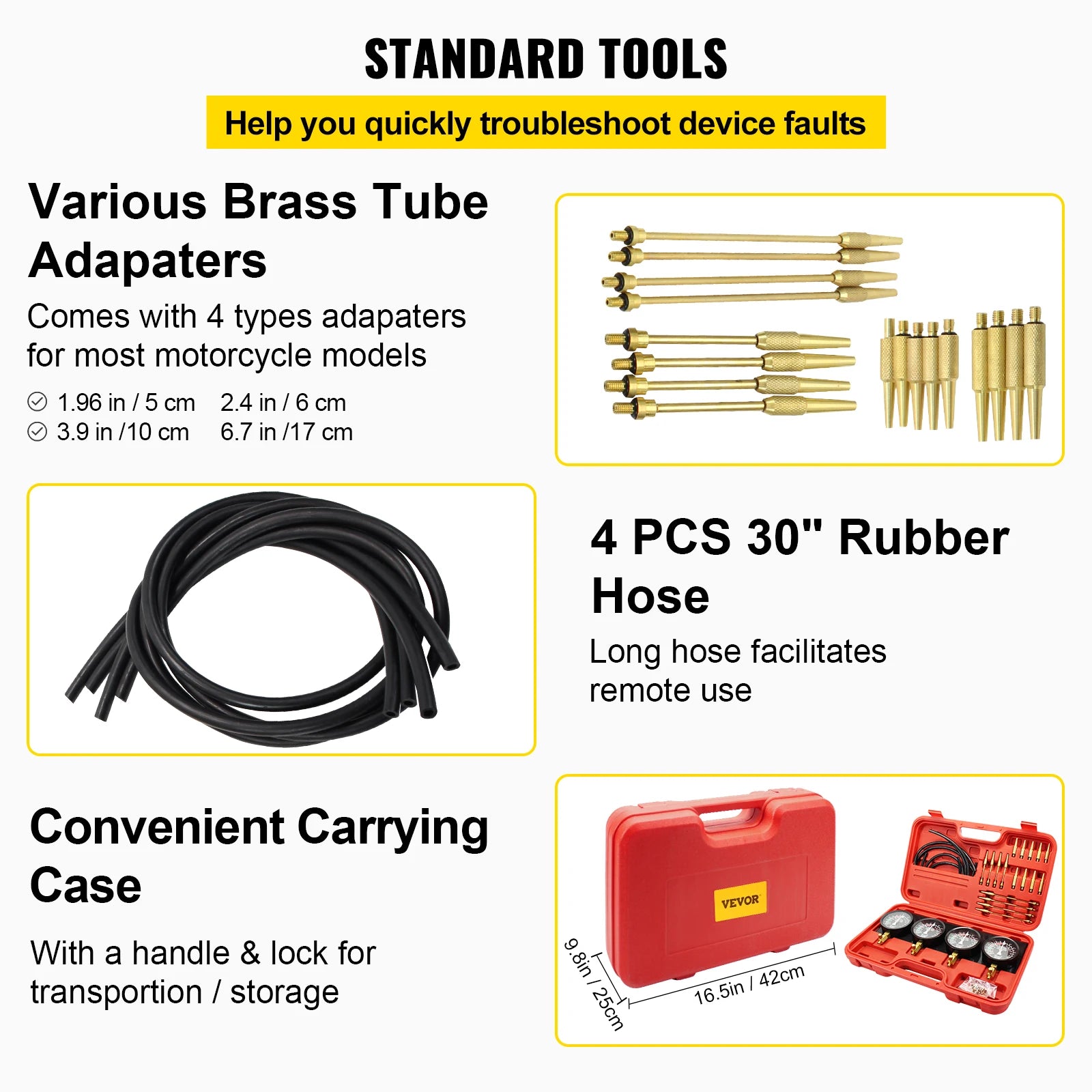 SucceBuy Fuel Vacuum Carburetor Synchronizer Carb Tool sync 4 Gauge Set with Rubber Hose Vacuum Balancer Meter Kit For Motorbike
