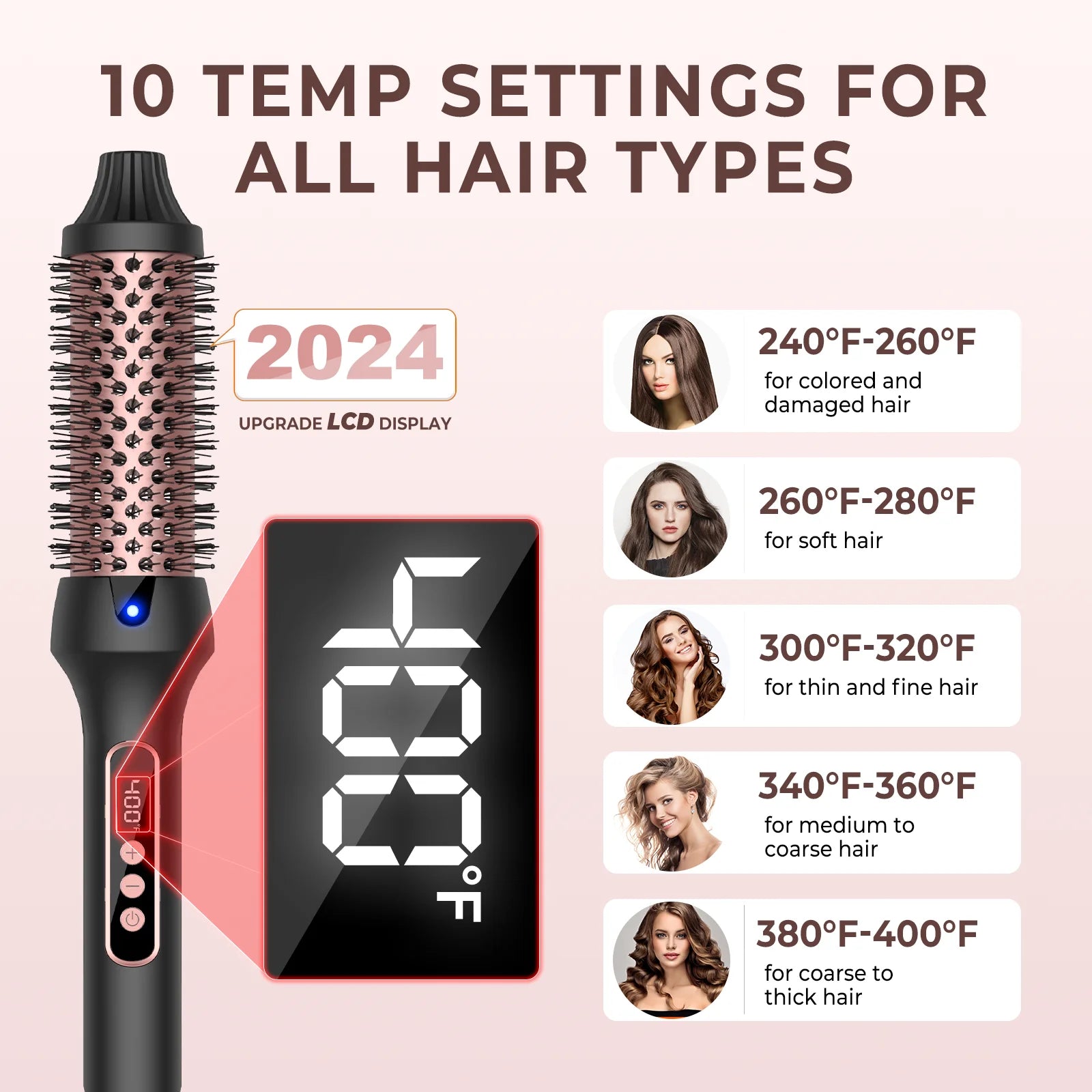 Heated Styling Brush 3-in-1 Ionic Hair Curler/Straightener with Anti-Scald Electric Curl Wand Curling Iron Hair Styling Tools