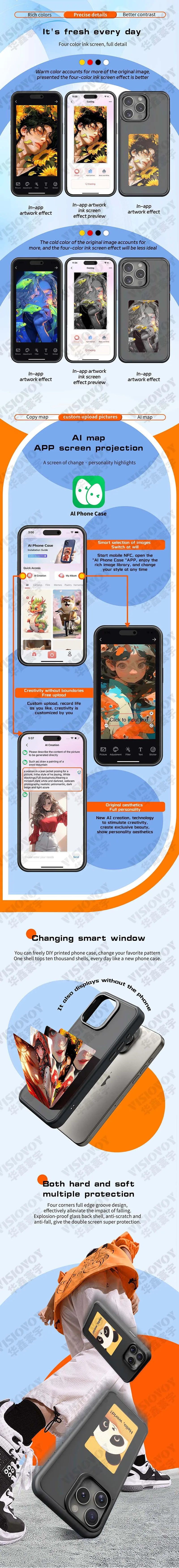 New-tech NFC Function Phone Case For Iphone 16 Pro Max 15 14 13 DIY Case E Ink Screen Phone Cover Maquillaje Funda Battery Free