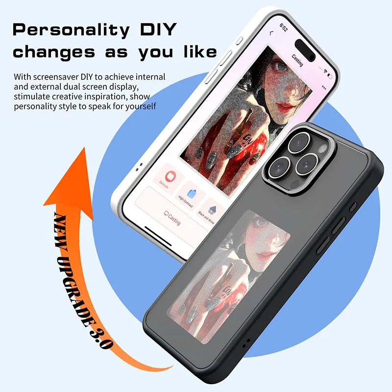 New-tech NFC Function Phone Case For Iphone 16 Pro Max 15 14 13 DIY Case E Ink Screen Phone Cover Maquillaje Funda Battery Free