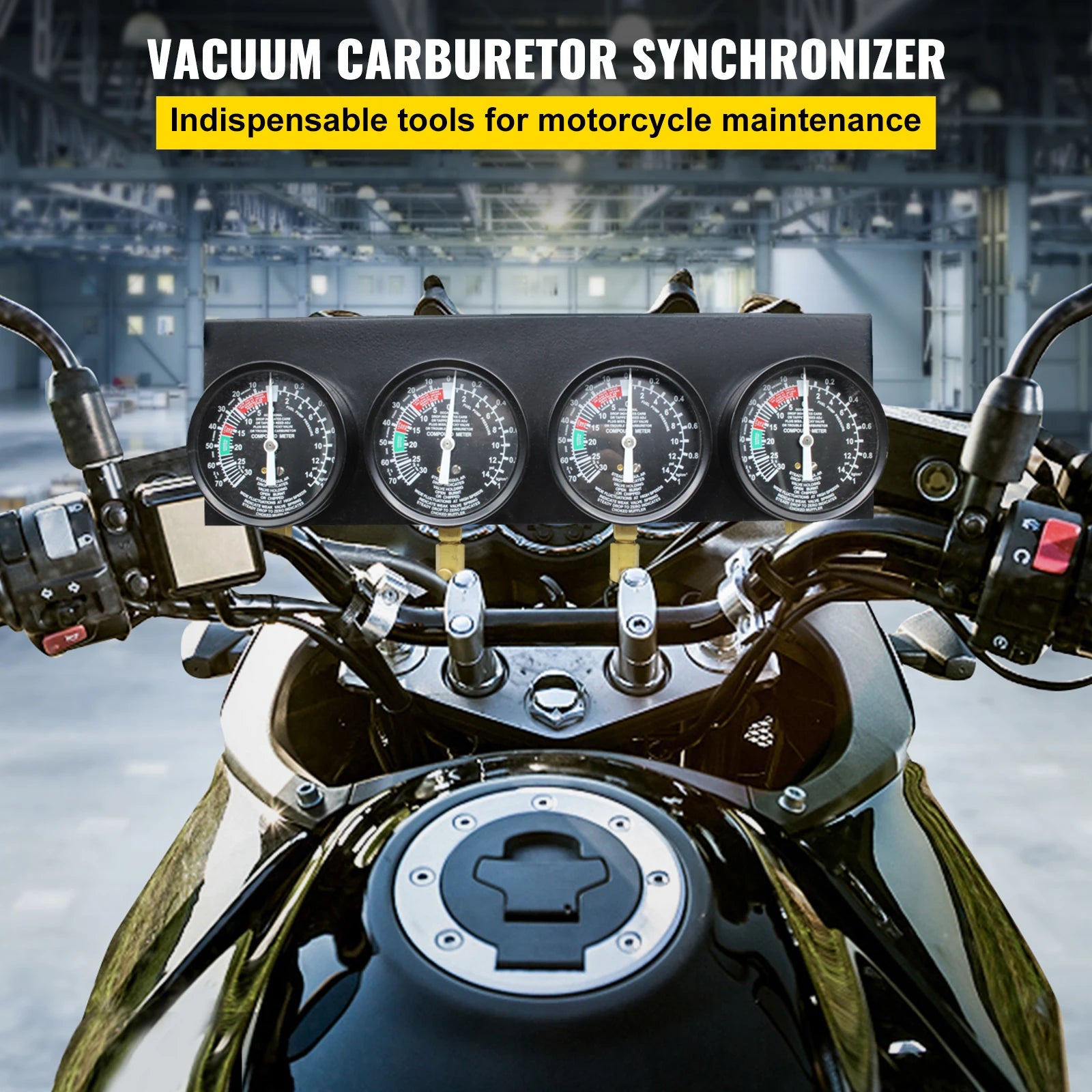 SucceBuy Fuel Vacuum Carburetor Synchronizer Carb Tool sync 4 Gauge Set with Rubber Hose Vacuum Balancer Meter Kit For Motorbike