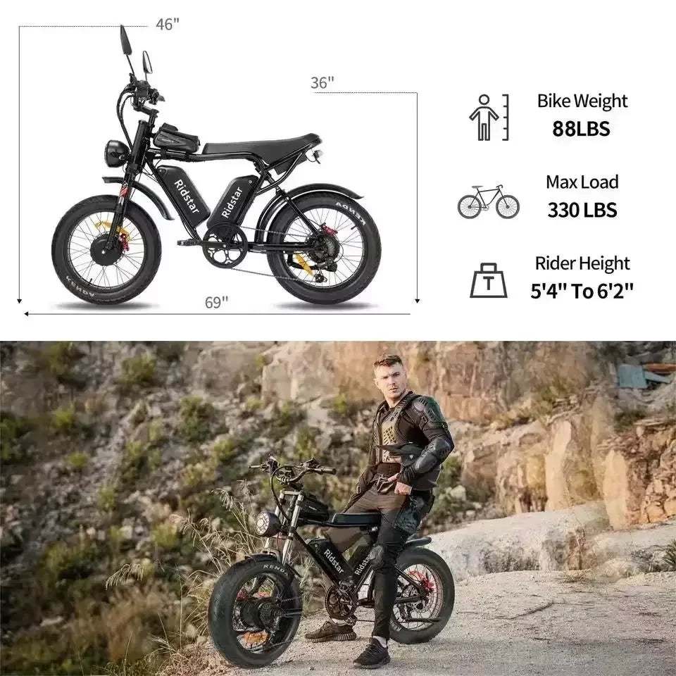 Electric bicycle Q20 2000W dual Motor 52V40Ah lithium Battery adult Electric Bicycle Mountain off-road 20inch Fat Tire E-bike