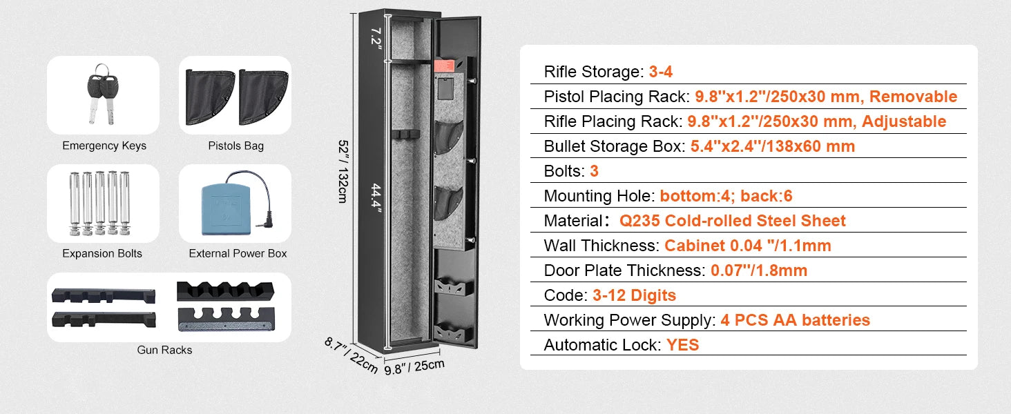 SucceBuy 3-8 Rifles Gun Safe w/ Digital Keypad & Lock Gun Storage Cabinet with Removable Storage Shelf for Home Long Gun Pistols