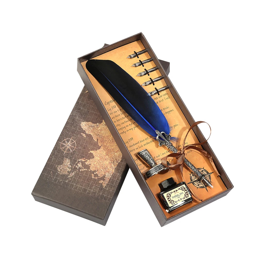 Retro Vintage Calligraphy Feather Dip Pen Fountain Pens Writing Ink Set Creative Stationery Quill Pen Art Supplies Crafts Gifts