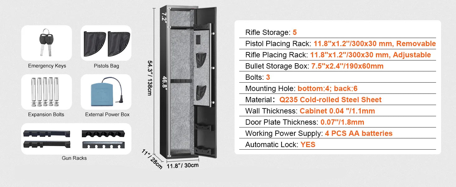 SucceBuy 3-8 Rifles Gun Safe w/ Digital Keypad & Lock Gun Storage Cabinet with Removable Storage Shelf for Home Long Gun Pistols