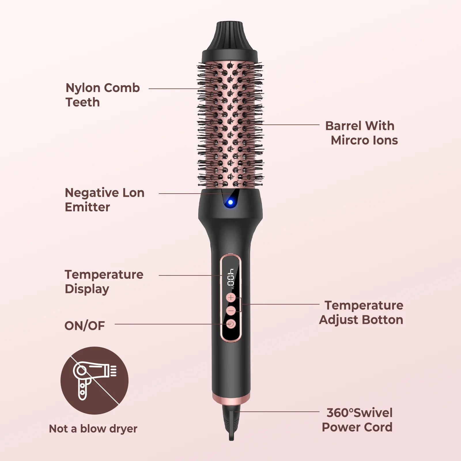 Heated Styling Brush 3-in-1 Ionic Hair Curler/Straightener with Anti-Scald Electric Curl Wand Curling Iron Hair Styling Tools