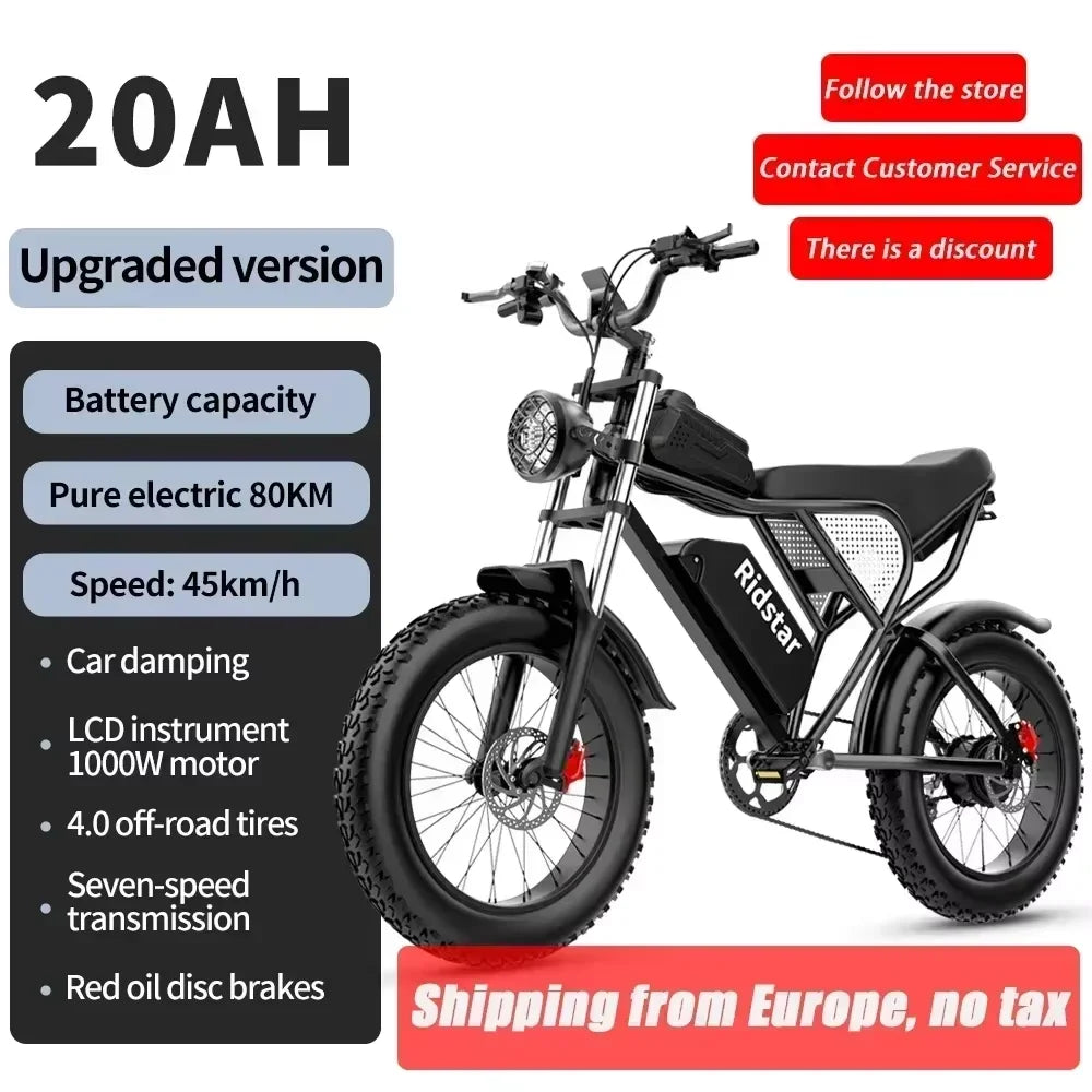 Electric bicycle Q20 2000W dual Motor 52V40Ah lithium Battery adult Electric Bicycle Mountain off-road 20inch Fat Tire E-bike