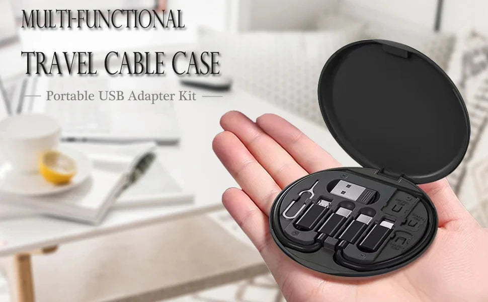 PD 60W Multifunctional USB Type C Data Cable Set Fast Charging For IPhone Xiaomi Charger Storage Box Adapter Card Pin Travel Box