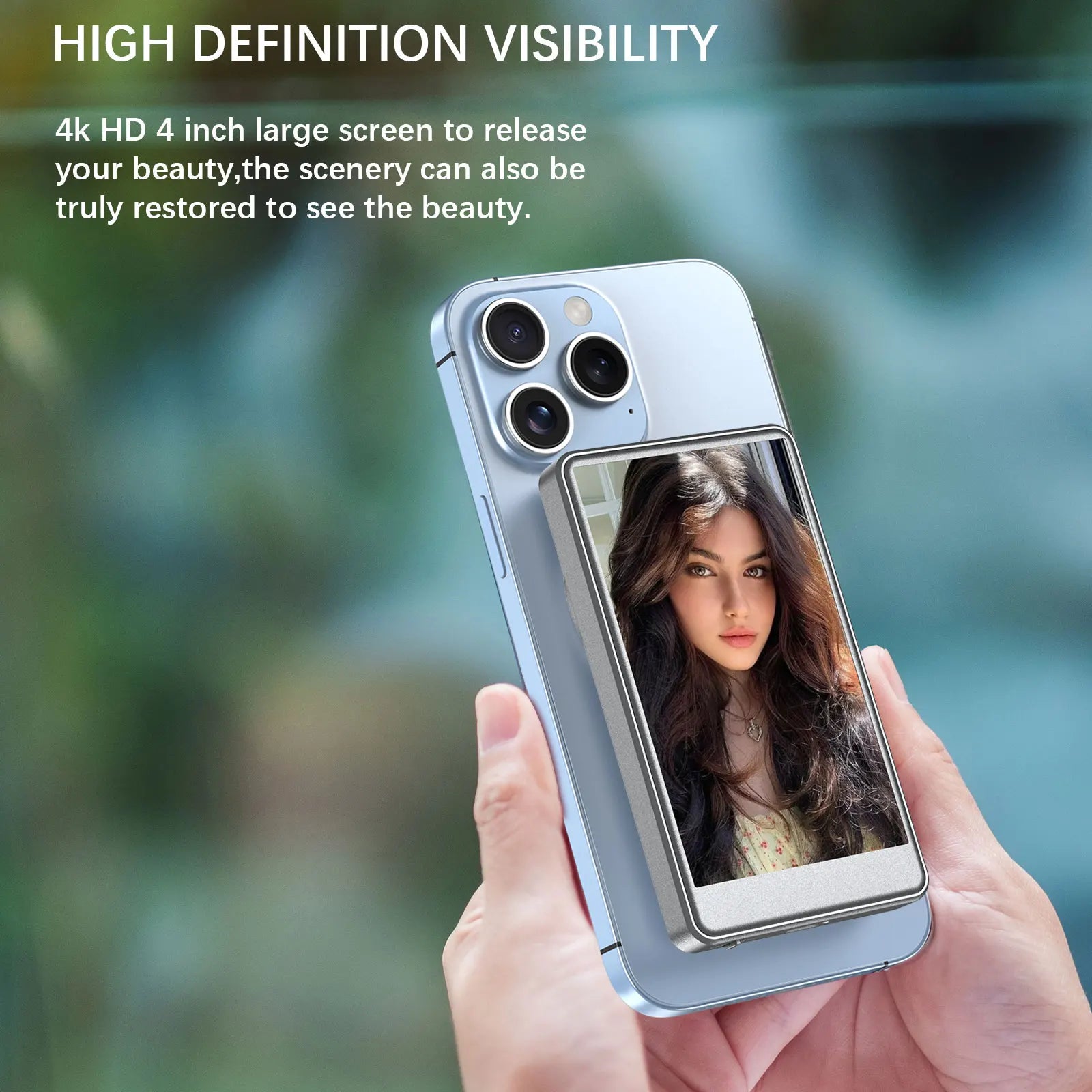Vlog Selfie Monitor Screen for Phone, Rear Camera for Selfie Vlog Live Stream, Magnetic Mount for MagSafe, Wireless Connection w