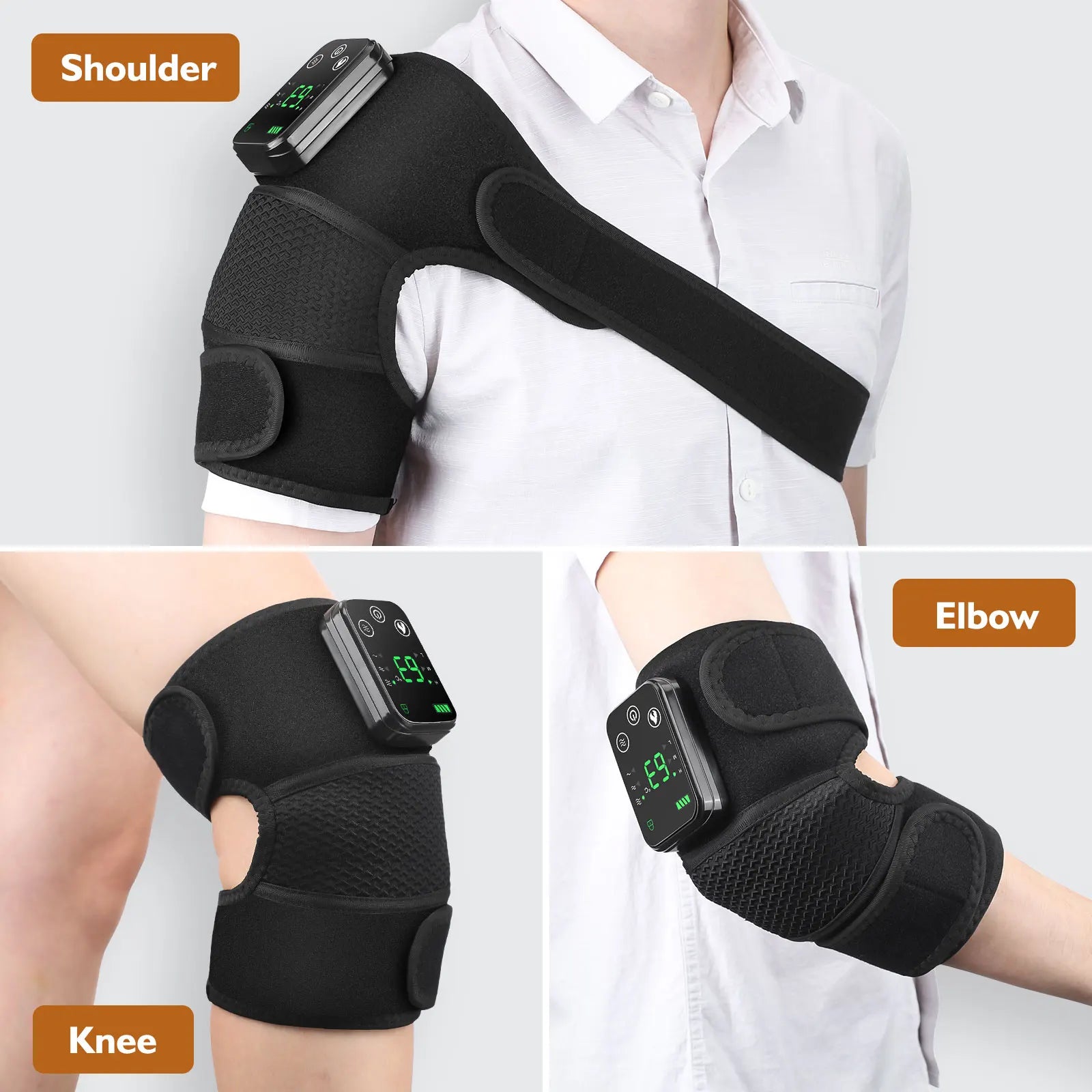 Thermal Knee Massager 3 in 1 Shoulder Knee Elbow Heating Massage Support Brace Rechargeable Vibration Pad Arthritis Muscle Relax