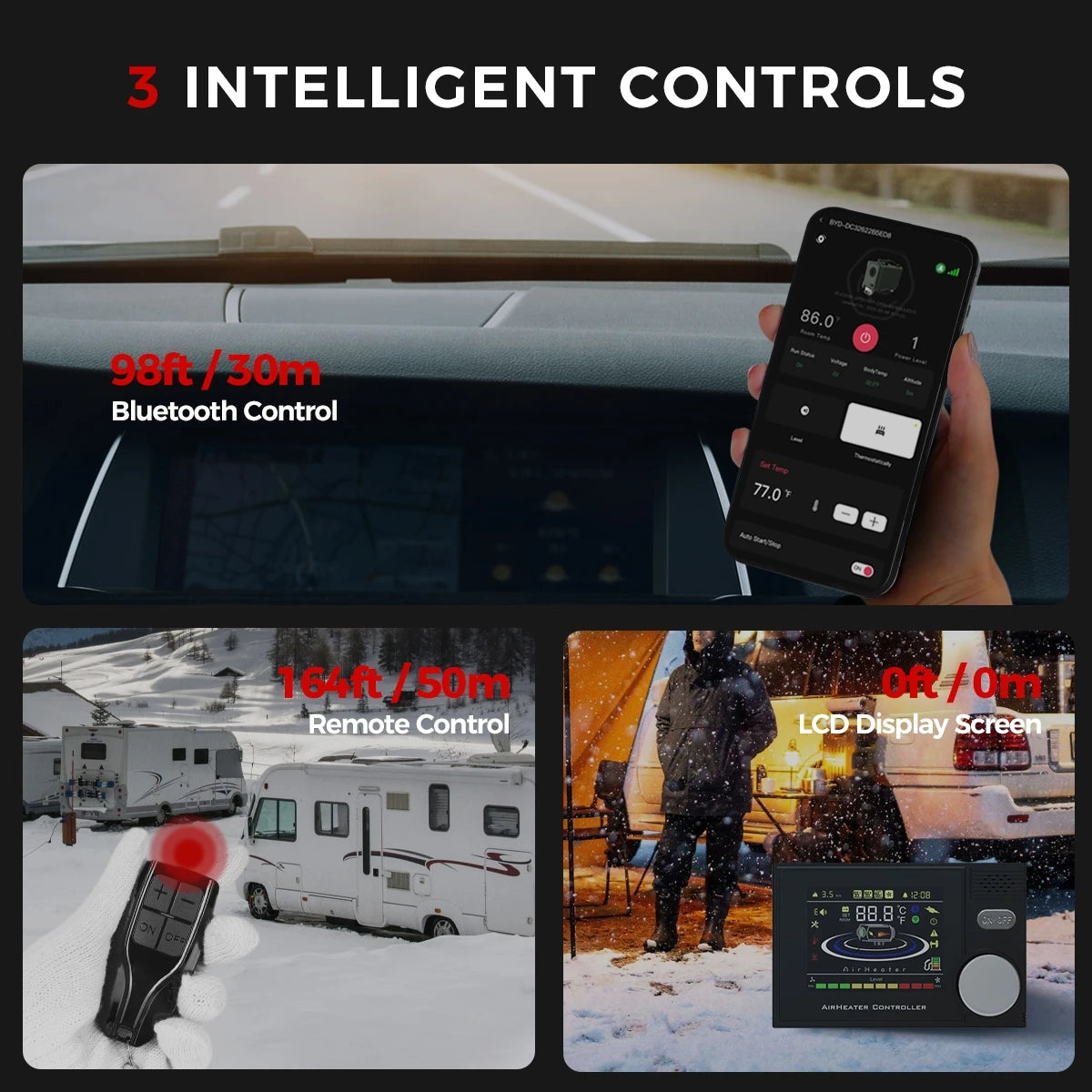 Sunster Car Heater 8KW Diesel Air Heater 12/24V Ultra Silent &Bluetooth APP Truck Boat Bus RV Trailer Air Diesel Parking Heater