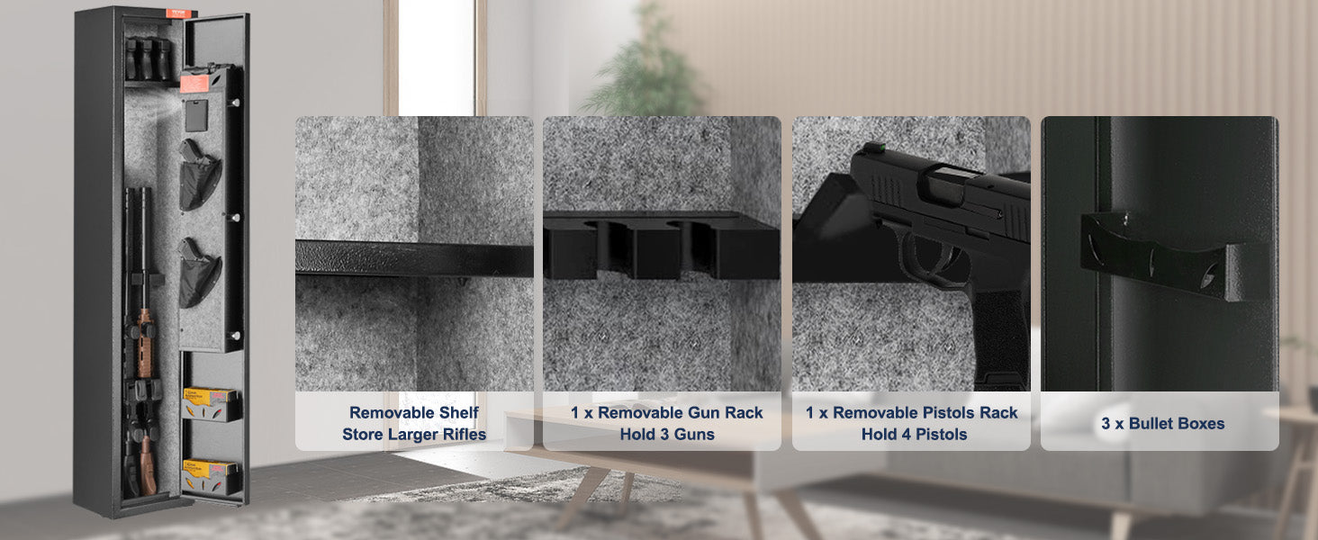 SucceBuy 3-8 Rifles Gun Safe w/ Digital Keypad & Lock Gun Storage Cabinet with Removable Storage Shelf for Home Long Gun Pistols