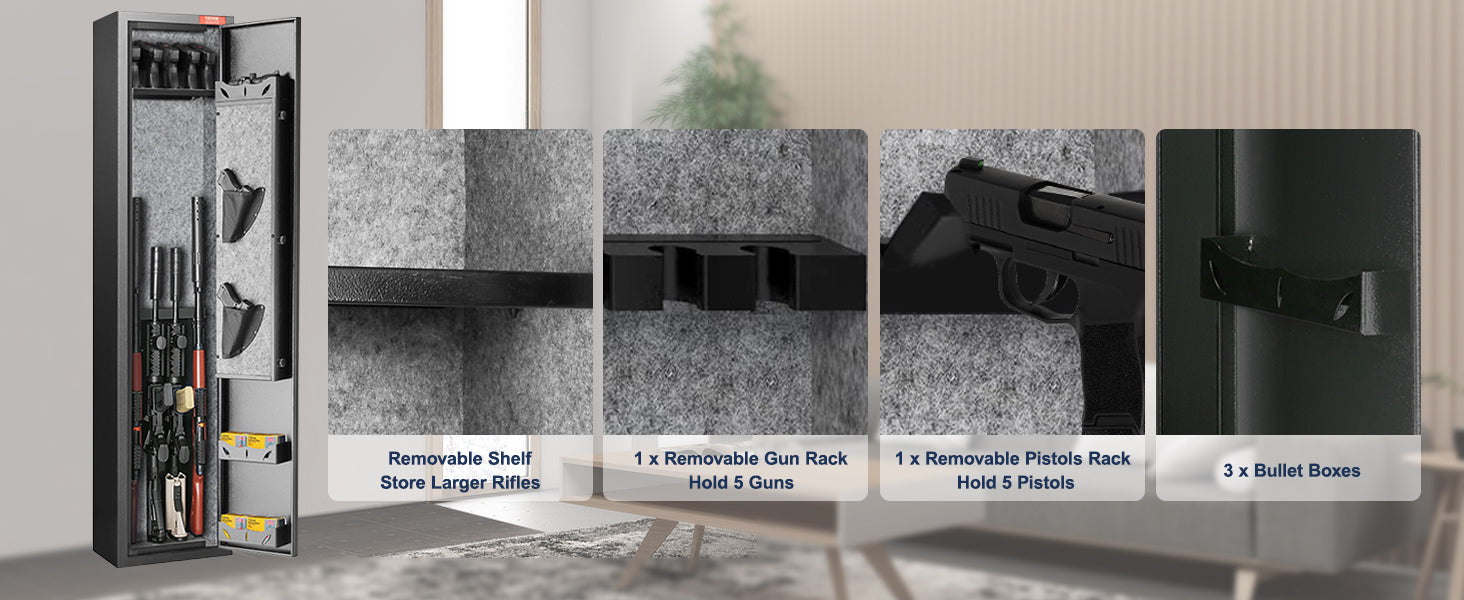 SucceBuy 3-8 Rifles Gun Safe w/ Digital Keypad & Lock Gun Storage Cabinet with Removable Storage Shelf for Home Long Gun Pistols