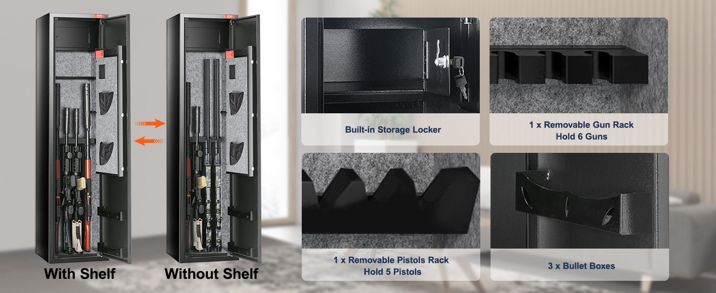 SucceBuy 3-8 Rifles Gun Safe w/ Digital Keypad & Lock Gun Storage Cabinet with Removable Storage Shelf for Home Long Gun Pistols